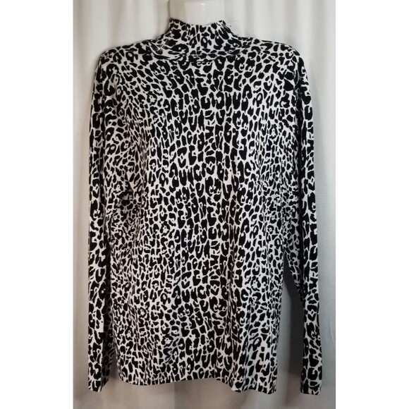 Chico's Knit Top Lovely Leopard Aisha Mock Neck Black Chico's 2 or Large New - Picture 1 of 6